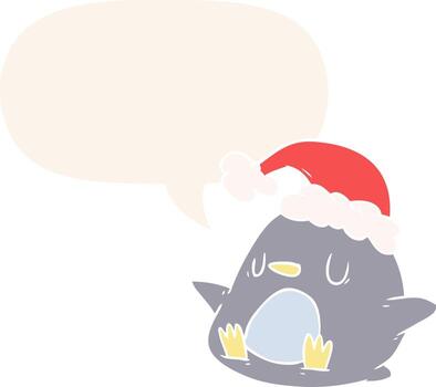 lindo pingüino de dibujos animados y burbuja de habla en estilo retro vector