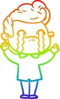 rainbow gradient line drawing cartoon man crying vector