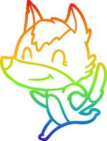 dibujo de línea de gradiente de arco iris lobo de dibujos animados amigable corriendo vector