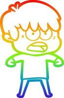 rainbow gradient line drawing worried cartoon boy vector