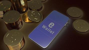 mobile symbol e wallet  and gold coins 3d rendering for e business concept. photo