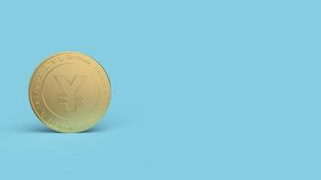 yuan digital gold coin on blue background For China  digital currency content 3d rendering. photo