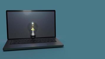 Light bulb in laptop  for idea content 3d rendering. photo