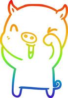 rainbow gradient line drawing happy cartoon pig vector