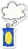 cartoon spray can and thought bubble as a distressed worn sticker vector