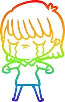 rainbow gradient line drawing cartoon woman crying vector