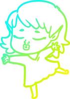 cold gradient line drawing pretty cartoon elf girl dancing vector