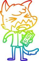 rainbow gradient line drawing angry cartoon fox vector