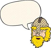 cartoon viking face and speech bubble in comic book style vector
