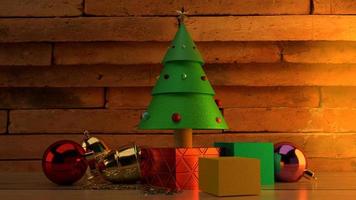 Christmas tree on wood table 3d rendering image for christmas celebration content. photo