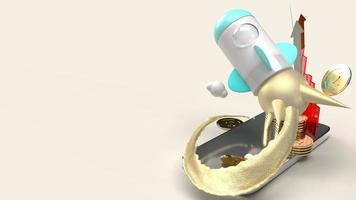 rocket fly on mobile phone 3d rendering for startup content. photo