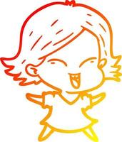 warm gradient line drawing happy cartoon girl vector