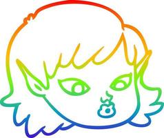 rainbow gradient line drawing cartoon elf girl vector