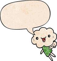 cartoon cloud head creature and speech bubble in retro texture style vector