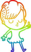 rainbow gradient line drawing cartoon woman vector