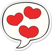 cartoon love hearts and speech bubble sticker vector