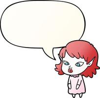 cartoon elf girl and pointy ears and speech bubble in smooth gradient style vector