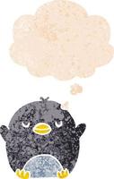 cartoon penguin and thought bubble in retro textured style vector