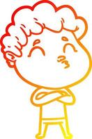 warm gradient line drawing cartoon man pouting vector