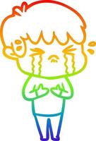 rainbow gradient line drawing cartoon boy crying vector