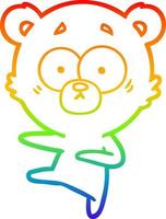 dibujo de línea de gradiente de arco iris dibujos animados de oso bailando nervioso vector