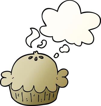 pastel de dibujos animados y burbuja de pensamiento en estilo degradado suave vector