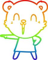 dibujo de línea de gradiente de arco iris feliz oso de dibujos animados señalando vector