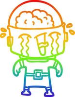 rainbow gradient line drawing cartoon crying robot vector