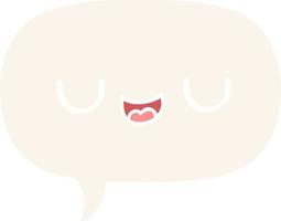 cute cartoon face and speech bubble in retro style vector