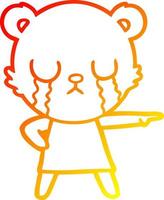 warm gradient line drawing crying polar bear in dress pointing vector