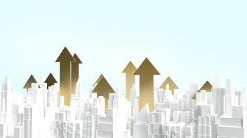 white city building and gold arrow up for property business content 3d rendering. photo