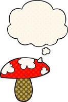 cartoon mushroom and thought bubble in comic book style vector