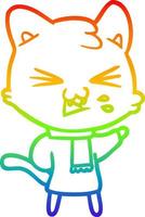 rainbow gradient line drawing cartoon cat hissing vector