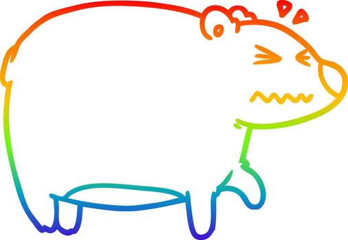 rainbow gradient line drawing cartoon bear with a sore head vector