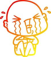 warm gradient line drawing cartoon crying bald man vector