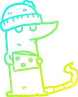 dibujo de línea de gradiente frío ladrón de ratón de dibujos animados con queso vector