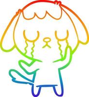 rainbow gradient line drawing cute cartoon dog crying vector