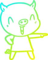 cold gradient line drawing happy cartoon pig in dress vector