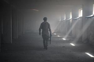 modern warfare soldier in urban environment photo