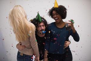 confetti party multiethnic group of people photo