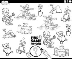 find two same comic pictures educational task coloring page vector