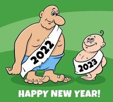 greeting card cartoon illustration with old and new year vector