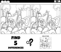 differences game with cartoon animals coloring page vector