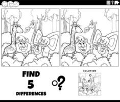 juego de diferencias con animales de dibujos animados página para colorear vector
