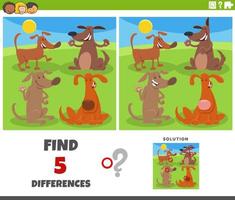 juego de diferencias con personajes de animales de perros de dibujos animados vector