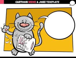 plantilla de meme de dibujos animados con bocadillo y gato travieso vector