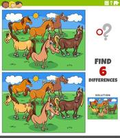 differences game with cartoon horse characters group vector