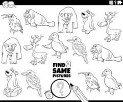 find two same animal characters task coloring page vector