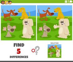 differences task with cartoon dogs animal characters vector