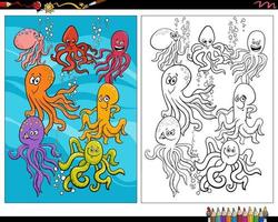 cartoon octopus animal characters coloring page vector